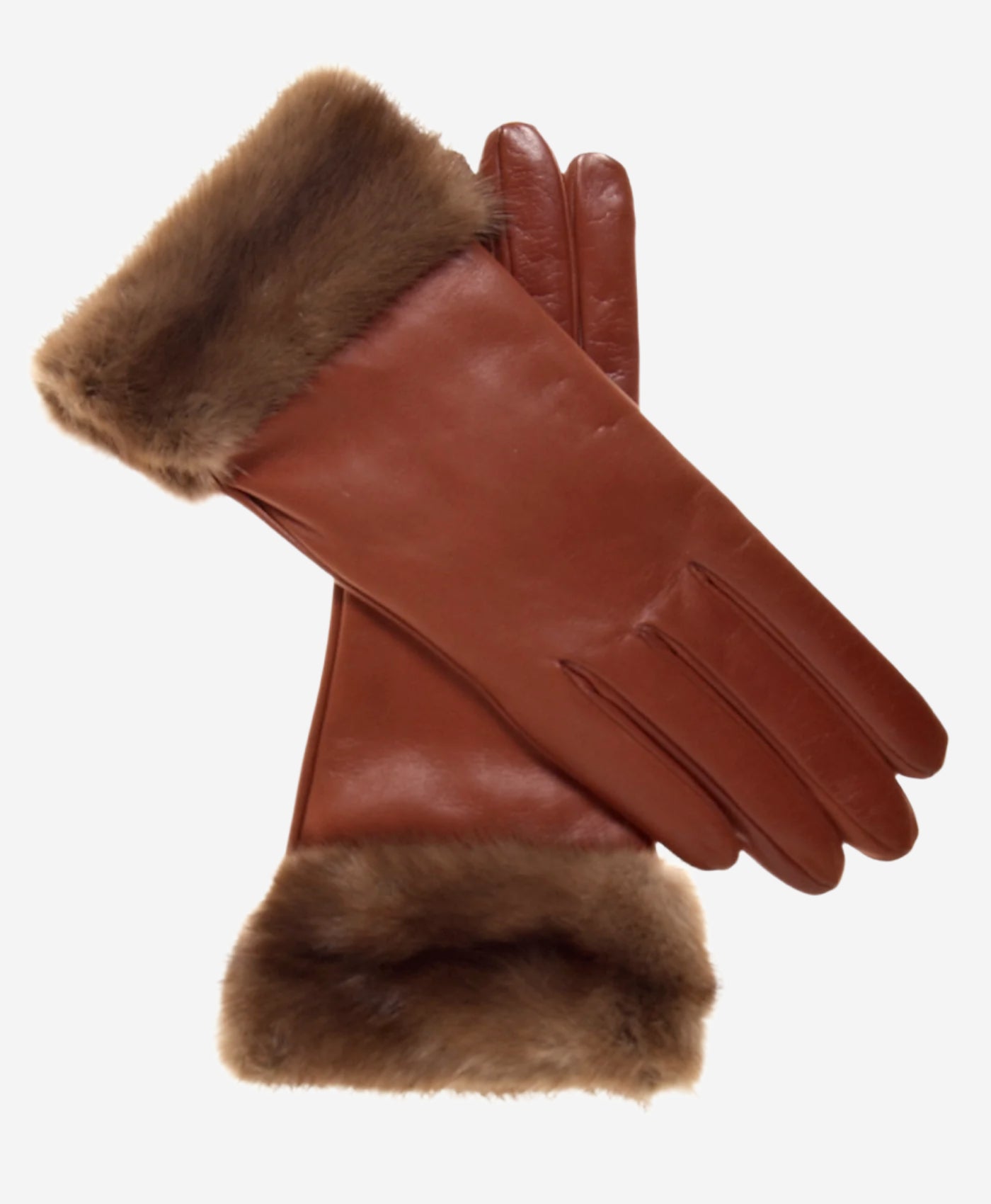 CC4127 (brown) - Women’s Italian cashmere lined 4-button length leather gloves with mink cuff