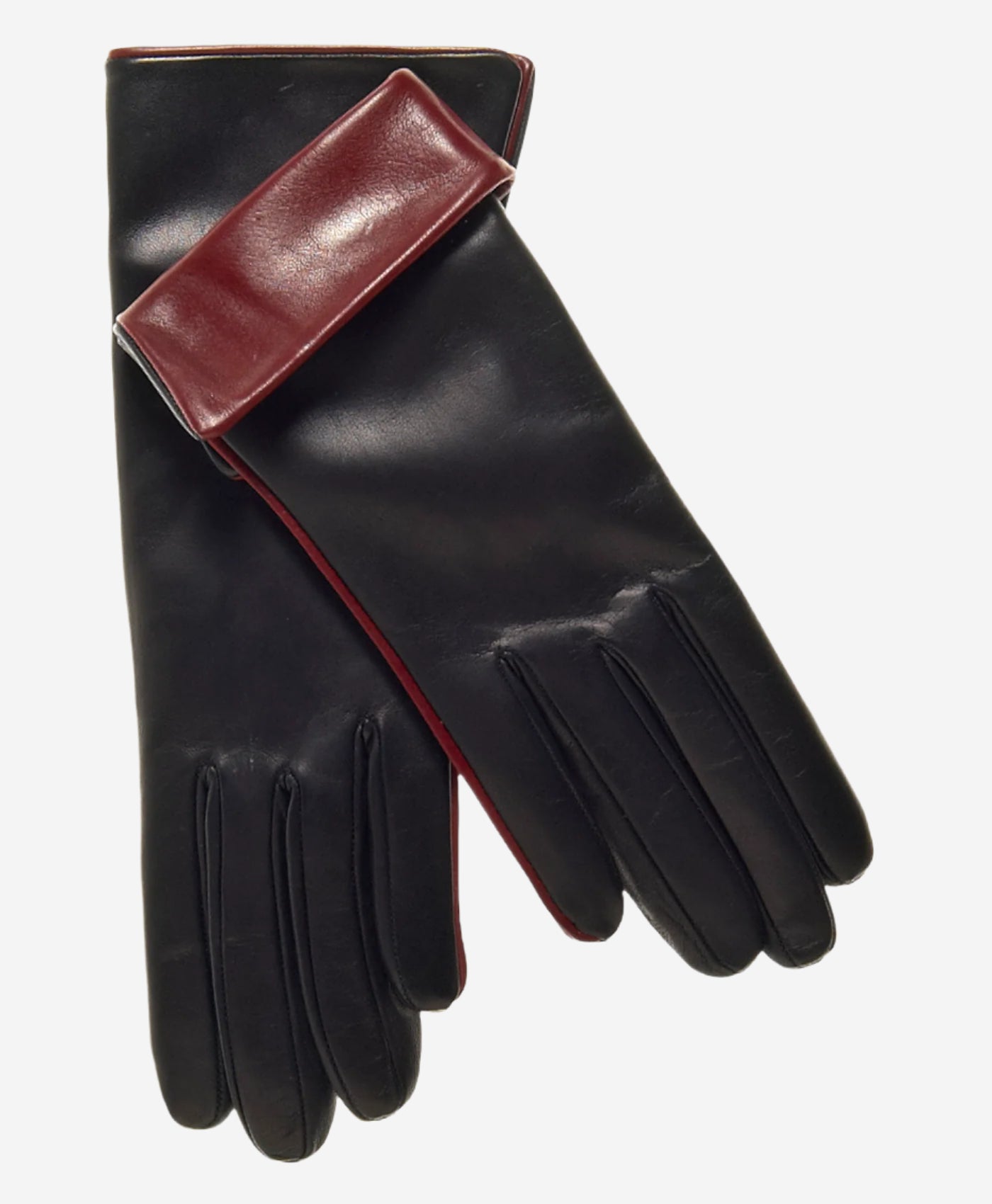 CC4141 (black) - Women’s Italian cashmere lined leather gloves with contrast cuff
