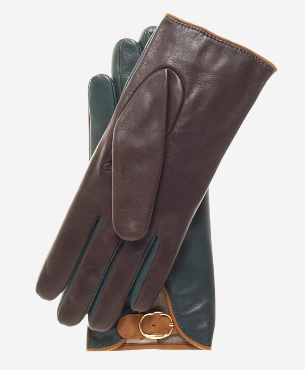 CC4160 (forest/brown) - Women’s Italian cashmere lined leather gloves with buckle