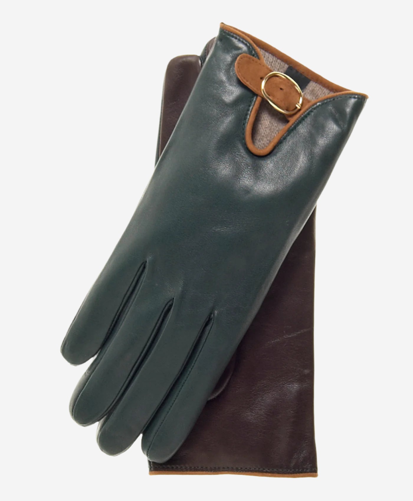 CC4160 (forest/brown) - Women’s Italian cashmere lined leather gloves with buckle