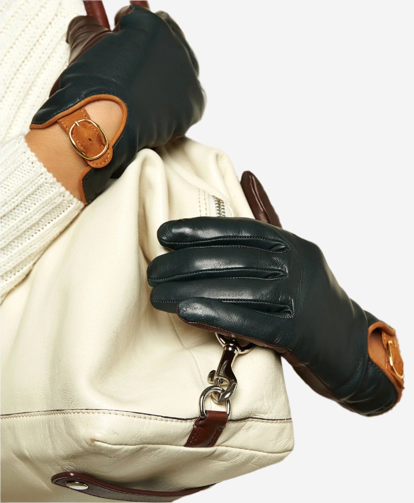CC4160 (forest/brown) - Women’s Italian cashmere lined leather gloves with buckle