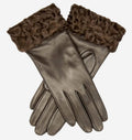 CC4172 (brown) - Women’s Italian cashmere lined leather gloves with Persian lamb cuffs