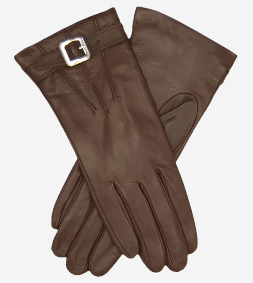 CC4201 (brown) - Women’s Italian cashmere lined leather gloves with buckle