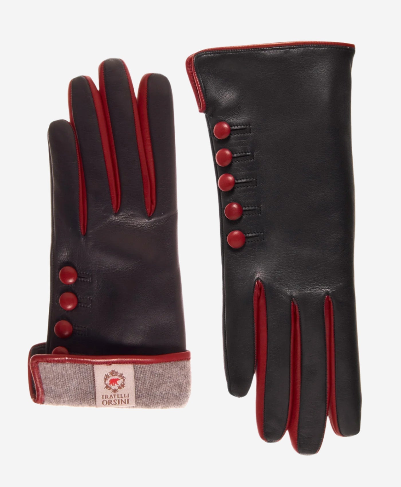 CC4213 (black/red) - Women’s Italian cashmere lined gloves with buttons