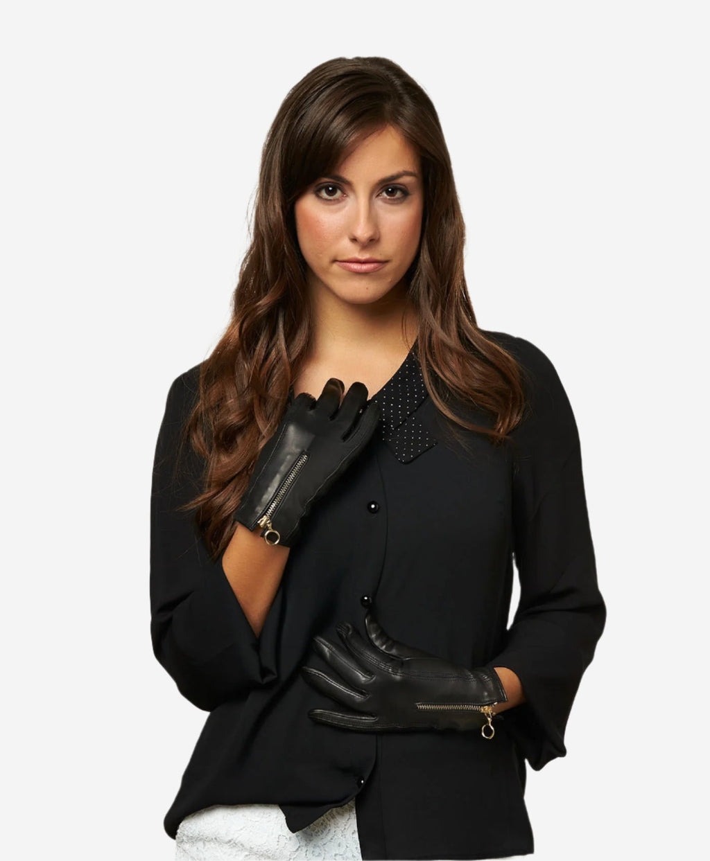 CC4243 (black) - Italian cashmere lined gloves with zippers