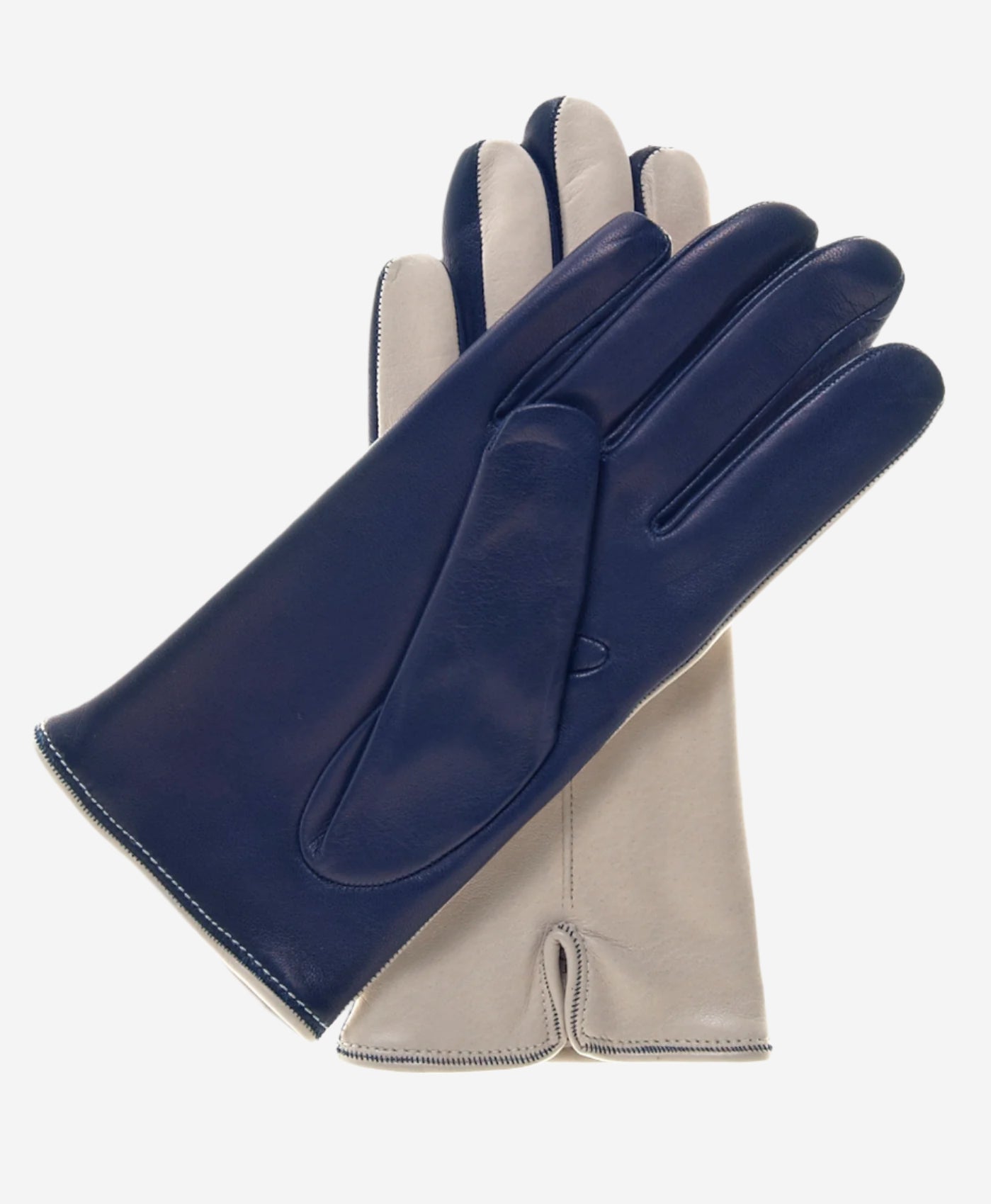 CC4313 (beige/blue) - Women’s two-tone Italian cashmere lined leather gloves