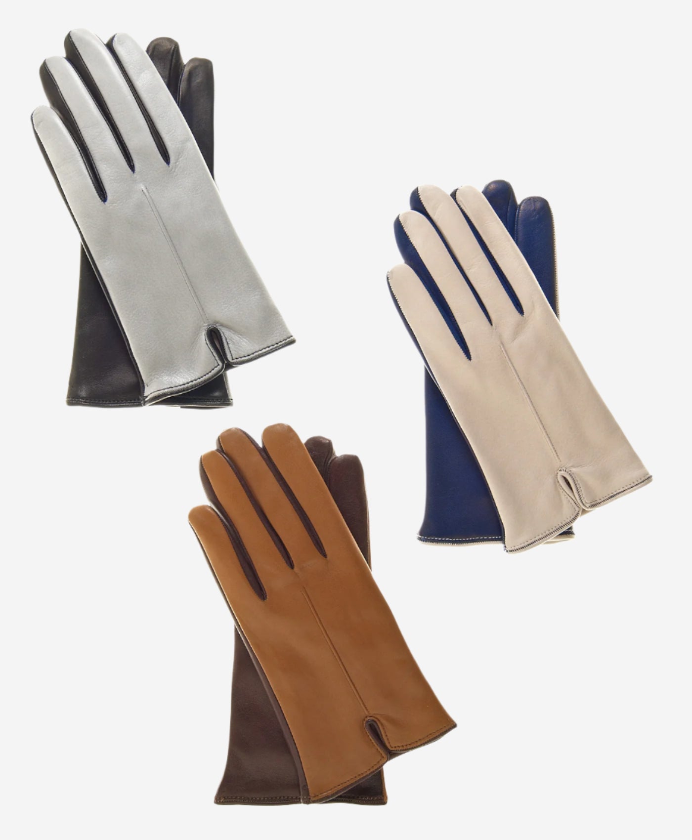 CC4313 (beige/blue) - Women’s two-tone Italian cashmere lined leather gloves