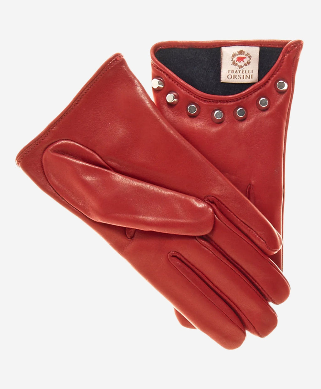 CC4391 (red) - Women’s Italian cashmere lined leather gloves with studs