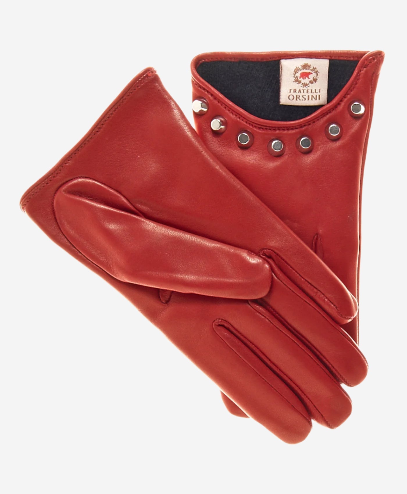 CC4391 (red) - Women’s Italian cashmere lined leather gloves with studs