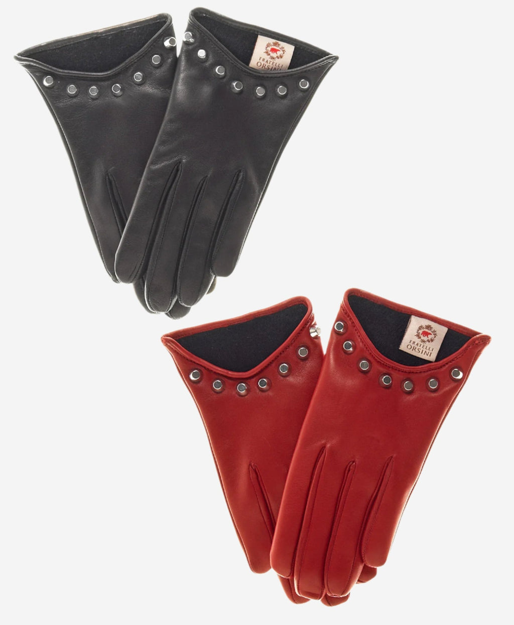 CC4391 (red) - Women’s Italian cashmere lined leather gloves with studs