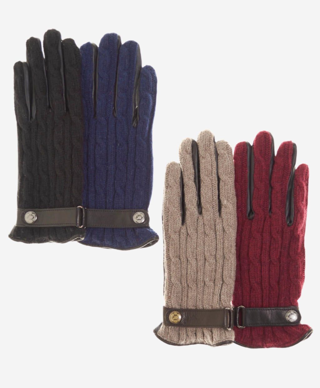 CC4510 (blue) - Women’s Italian cable knit cashmere and leather winter gloves