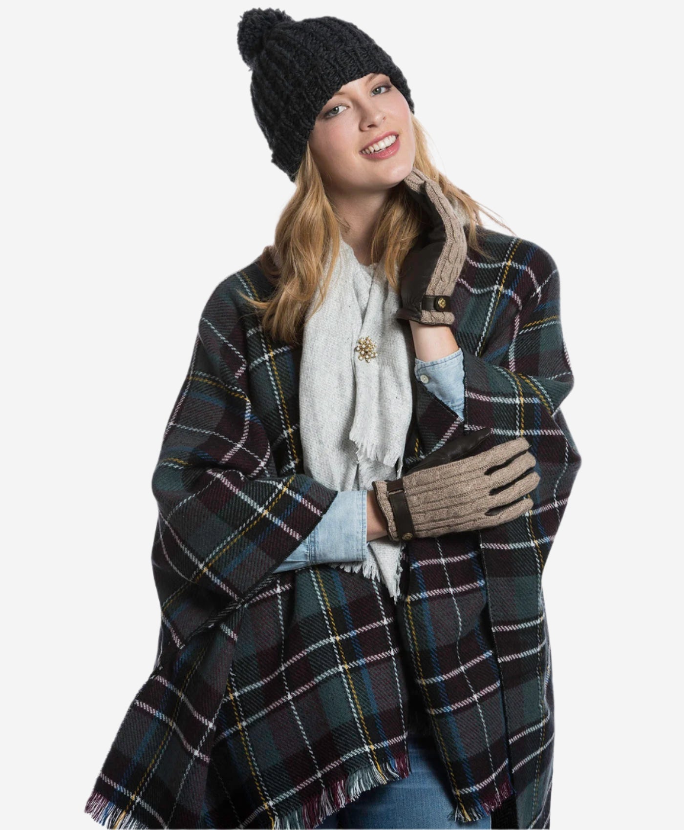 CC4510 (nat) - Women’s Italian cable knit cashmere and leather winter gloves