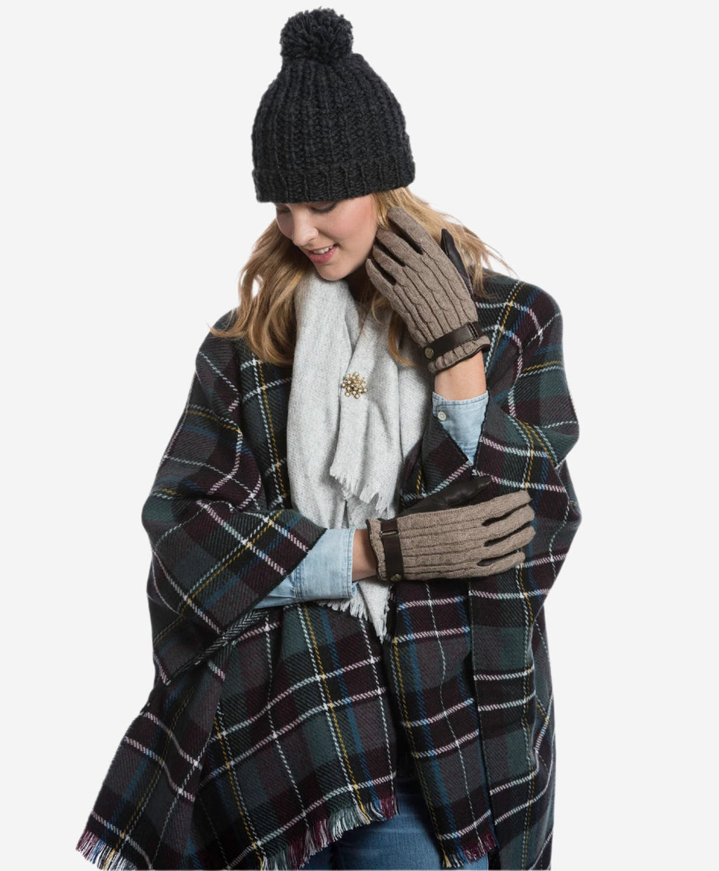CC4510 (nat) - Women’s Italian cable knit cashmere and leather winter gloves