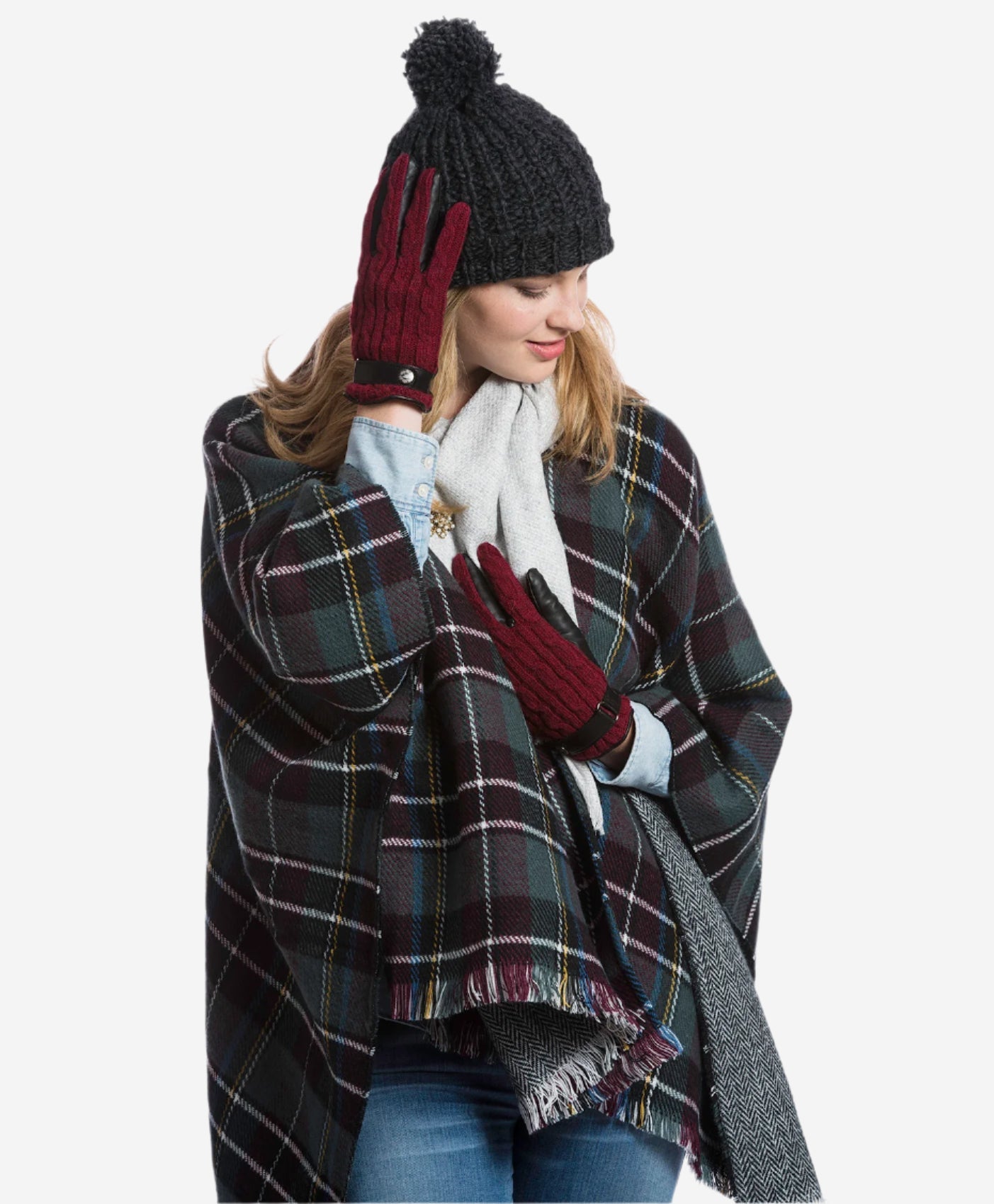 CC4510 (red) - Women’s Italian cable knit cashmere and leather winter gloves
