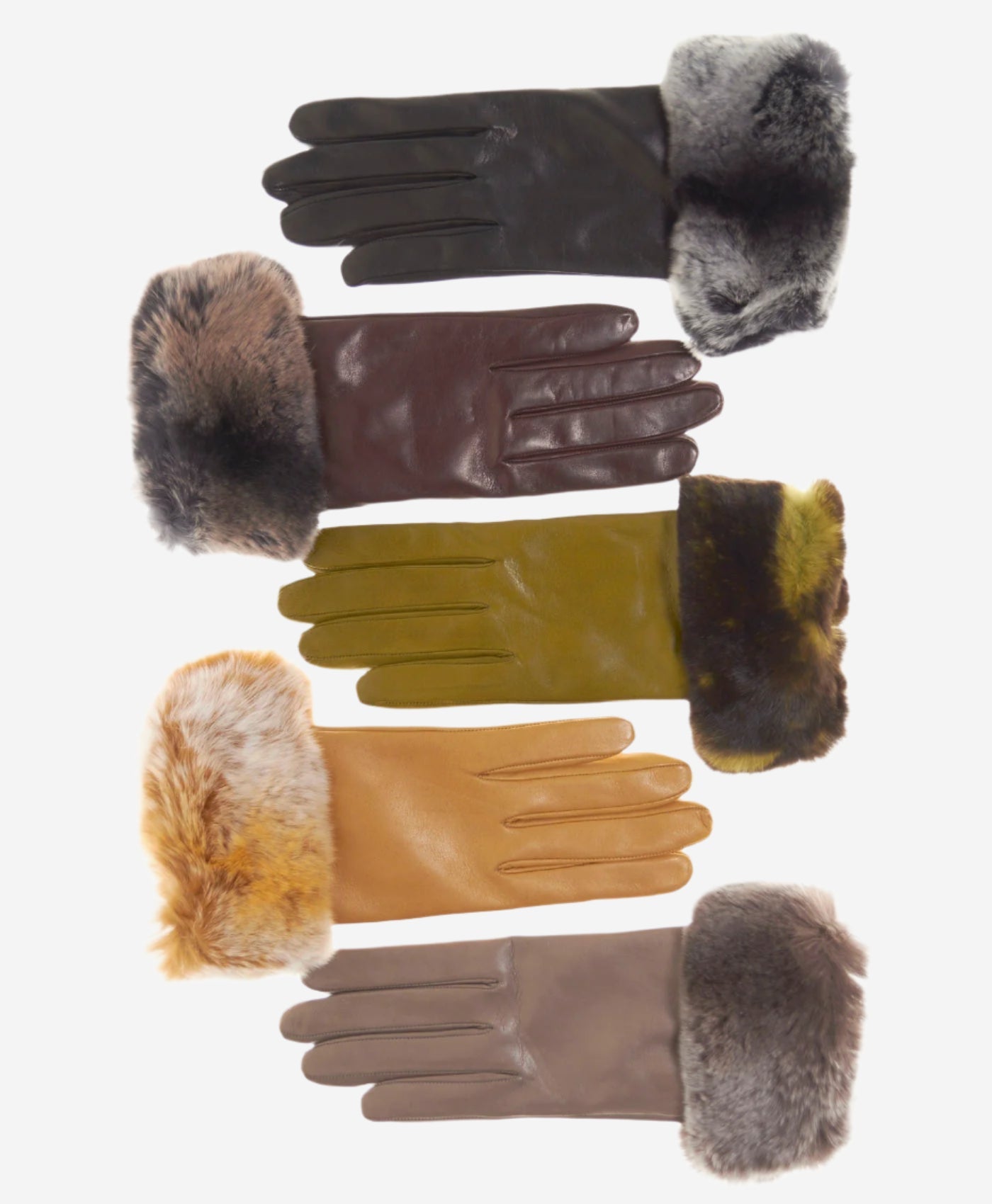 CC4514 (moss) - Women’s Italian Rex rabbit fur cuff lambskin gloves