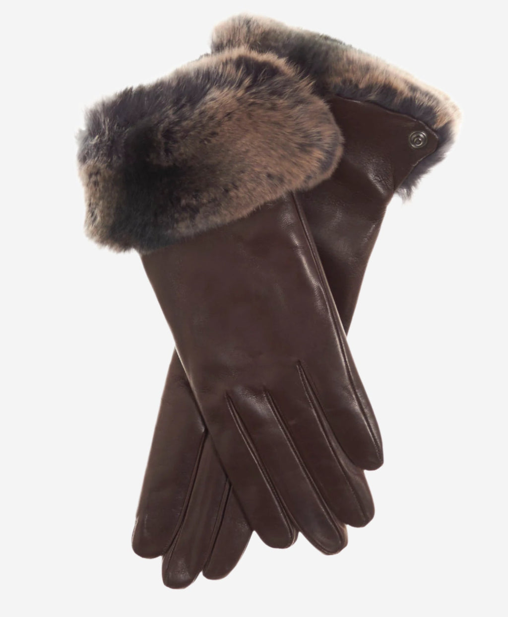 CC4514 (brown) - Women’s Italian Rex rabbit fur cuff lambskin gloves