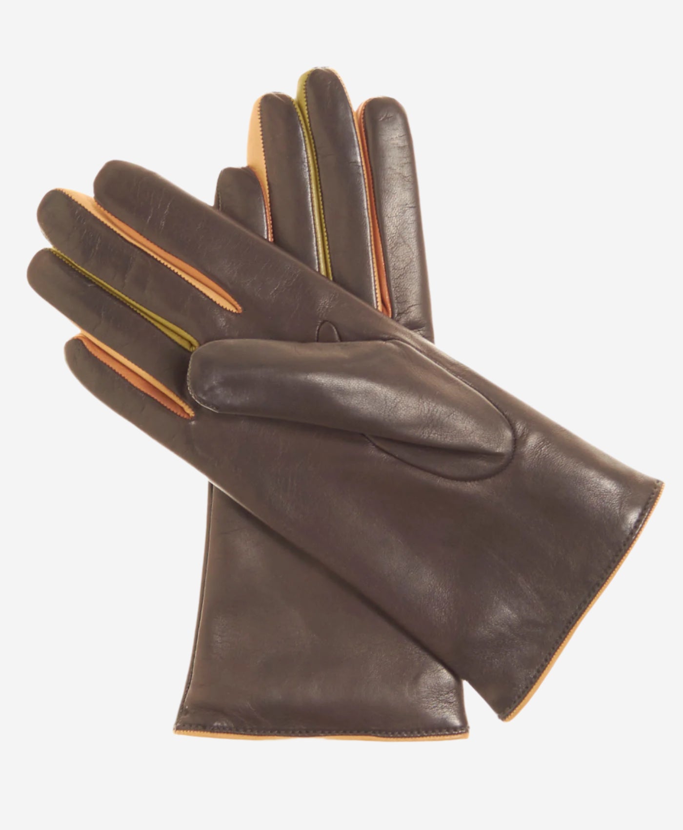 CC4585 (camel) - Women’s Italian cashmere lined lambskin gloves with colorful fourchettes