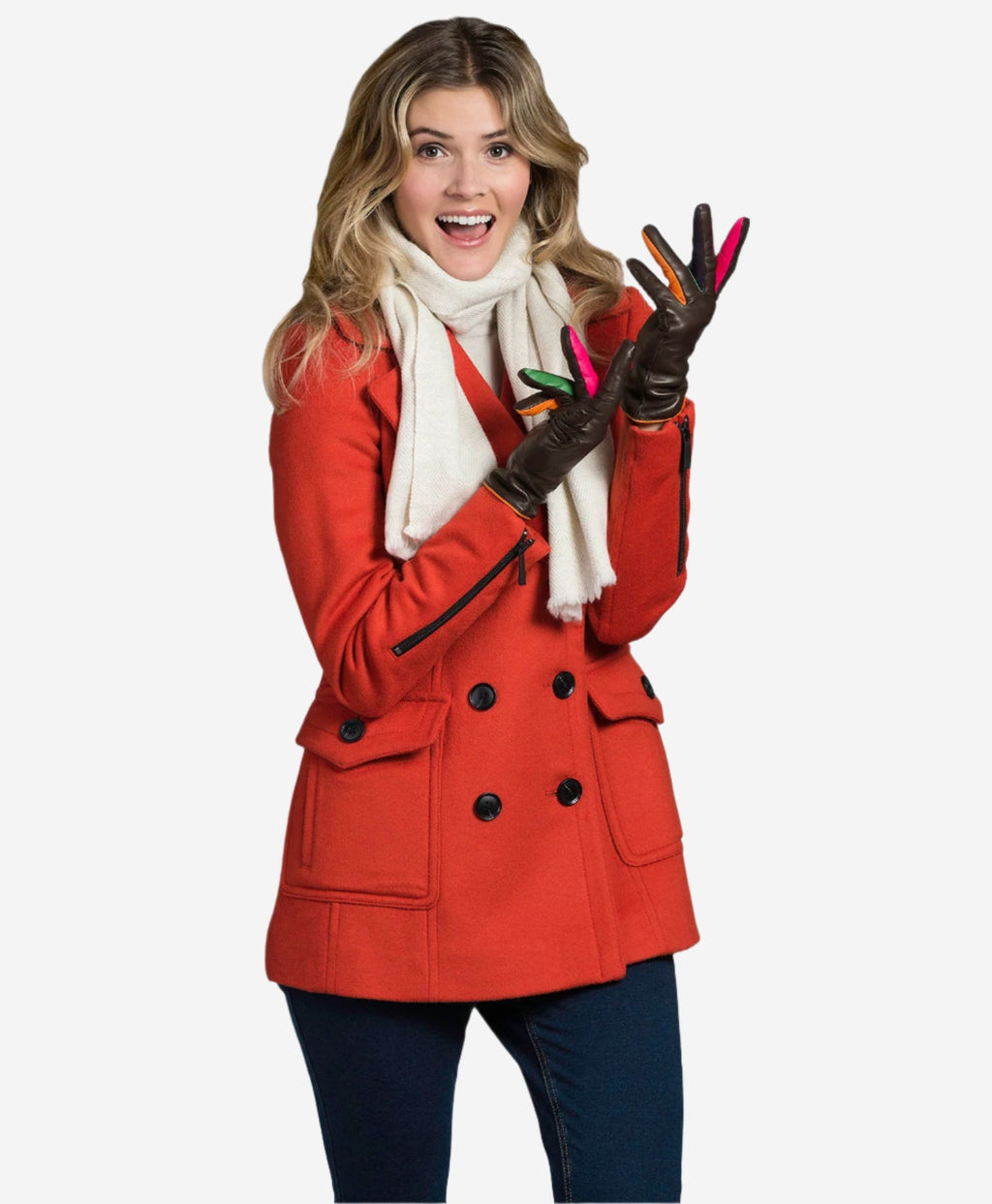 CC4585 (black) - Women’s Italian cashmere lined lambskin gloves with colorful fourchettes