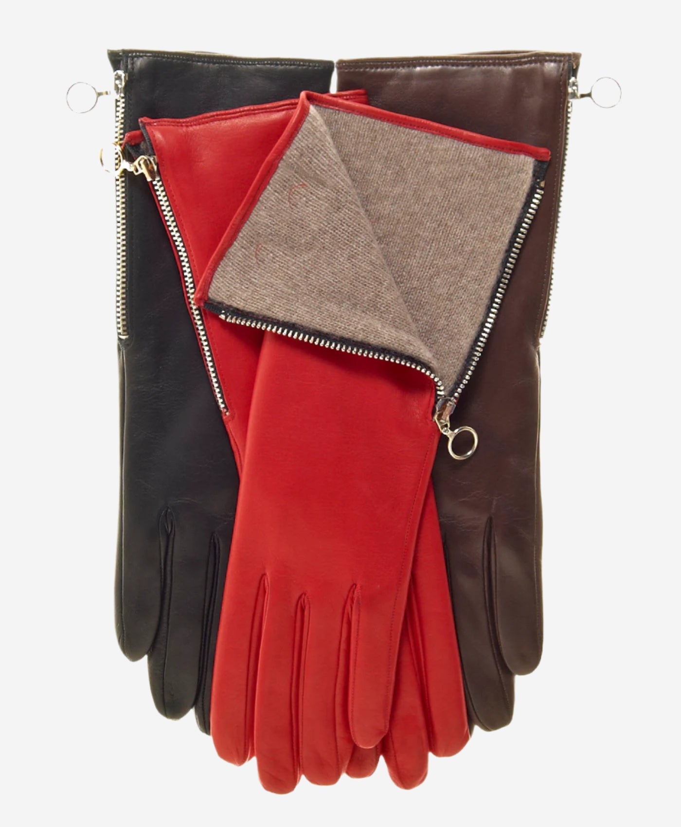 CC4879W4 (brown) - “4-button length” Italian cashmere lined gloves with side zipper