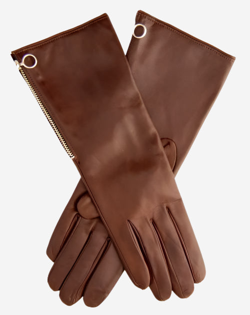 CC4879W4 (brown) - “4-button length” Italian cashmere lined gloves with side zipper