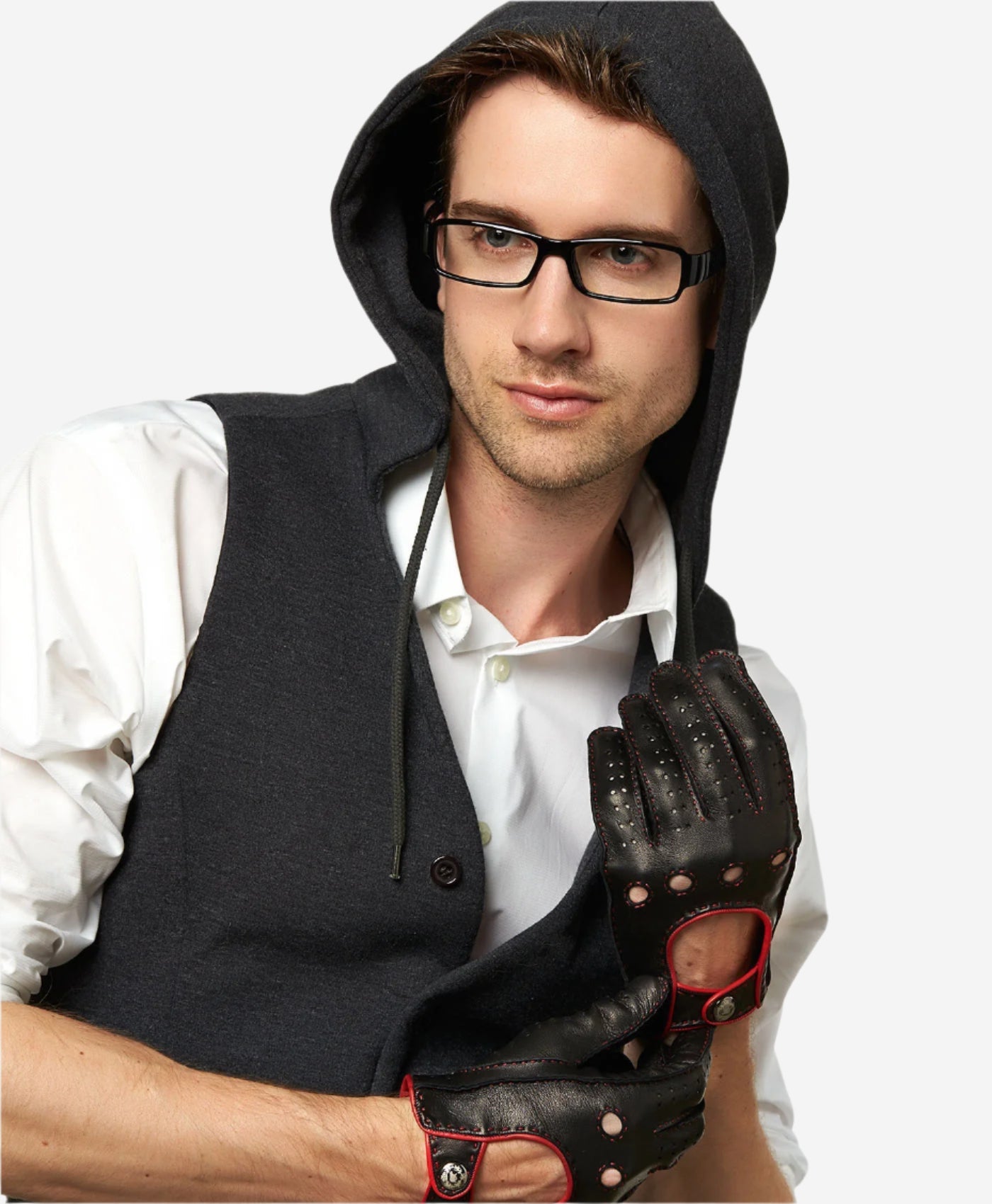 CD3288 (black) - Handsewn Italian leather driving gloves with contrast welting