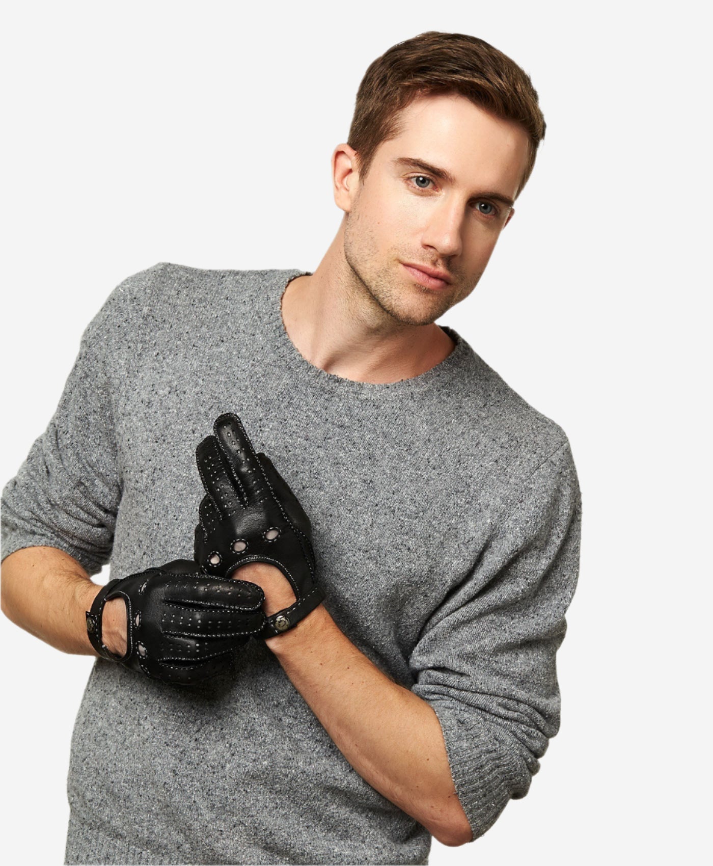CD3501 (black) - Men’s handsewn Italian lambskin leather driving gloves
