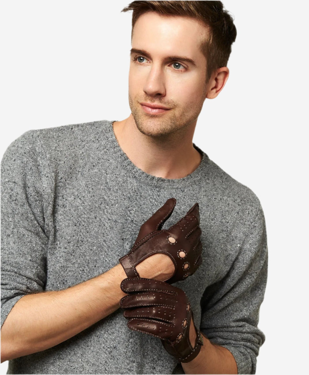 CD3501 (brown) - Men’s handsewn Italian lambskin leather driving gloves