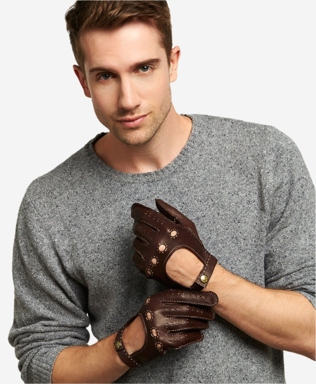 CD3501 (brown) - Men’s handsewn Italian lambskin leather driving gloves