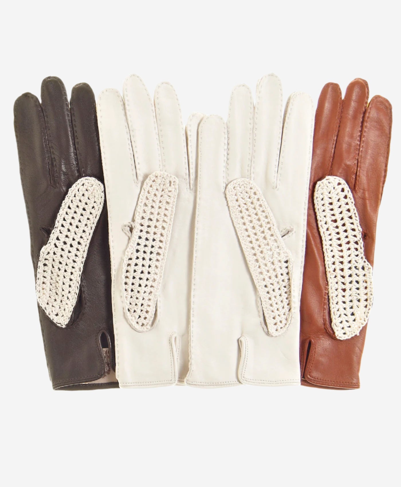 CD4020 (cream) - Women’s Italian crochet and leather driving gloves