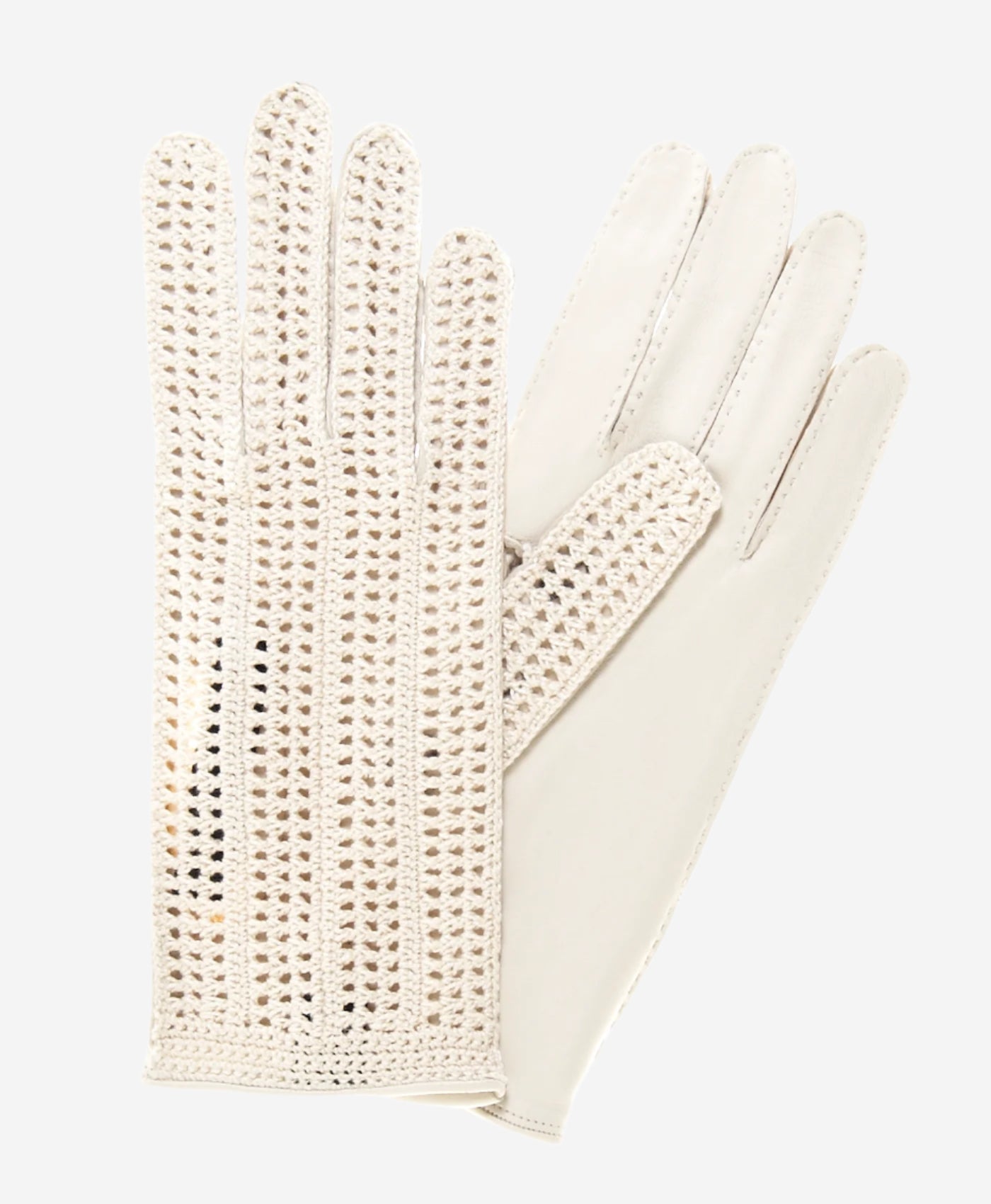 CD4020 (cream) - Women’s Italian crochet and leather driving gloves