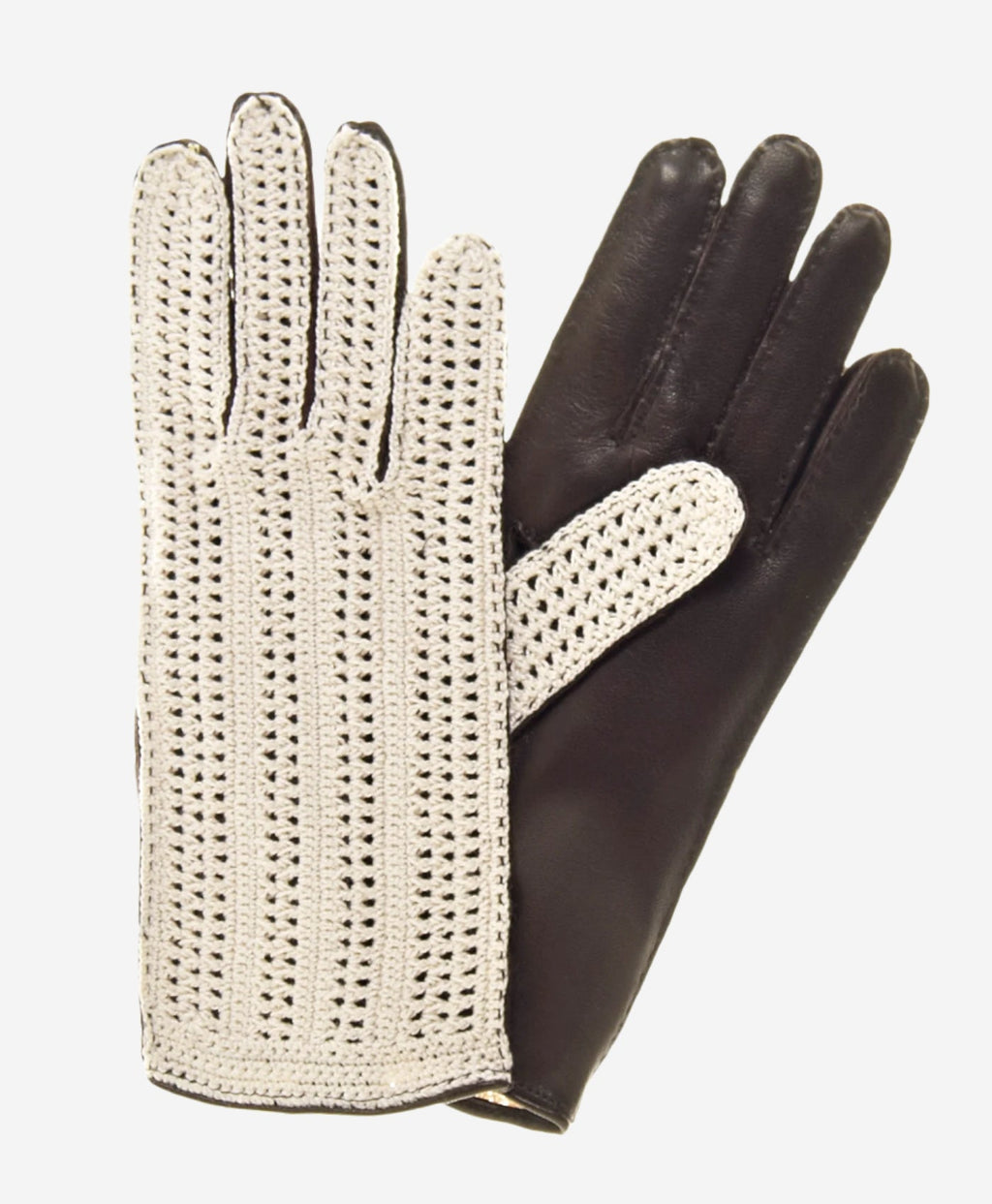 CD4020 (dark brown) - Women’s Italian crochet and leather driving gloves