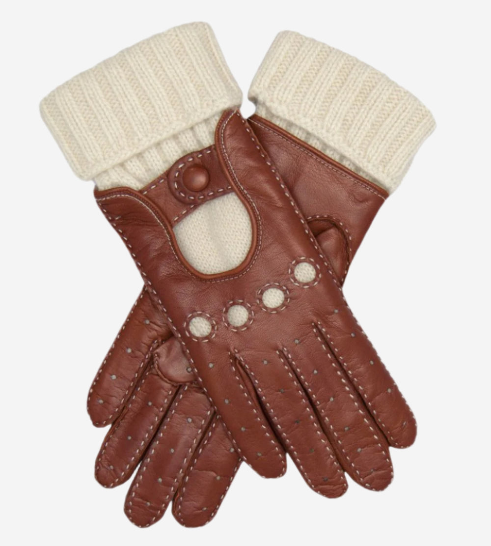 CD4141 (brown) - Women’s Italian winter leather driving gloves with cashmere lining