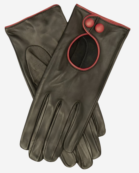 CD4255 (black) - Women’s Italian leather driving gloves with contrast welting