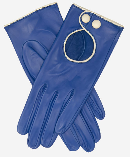 CD4255 (blue) - Women’s Italian leather driving gloves with contrast welting