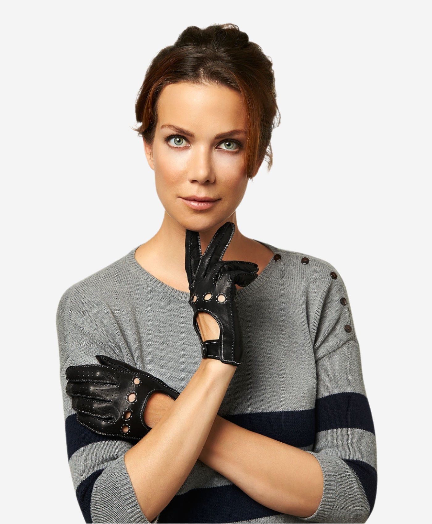 CD4266 (black) - Women’s Italian leather driving gloves with contrast stitching