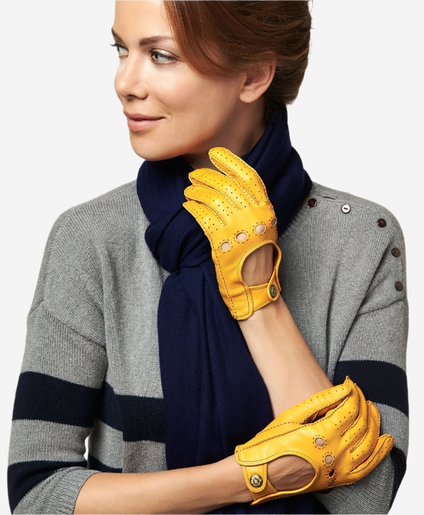 CD4266 (yellow) - Women’s Italian leather driving gloves with contrast stitching