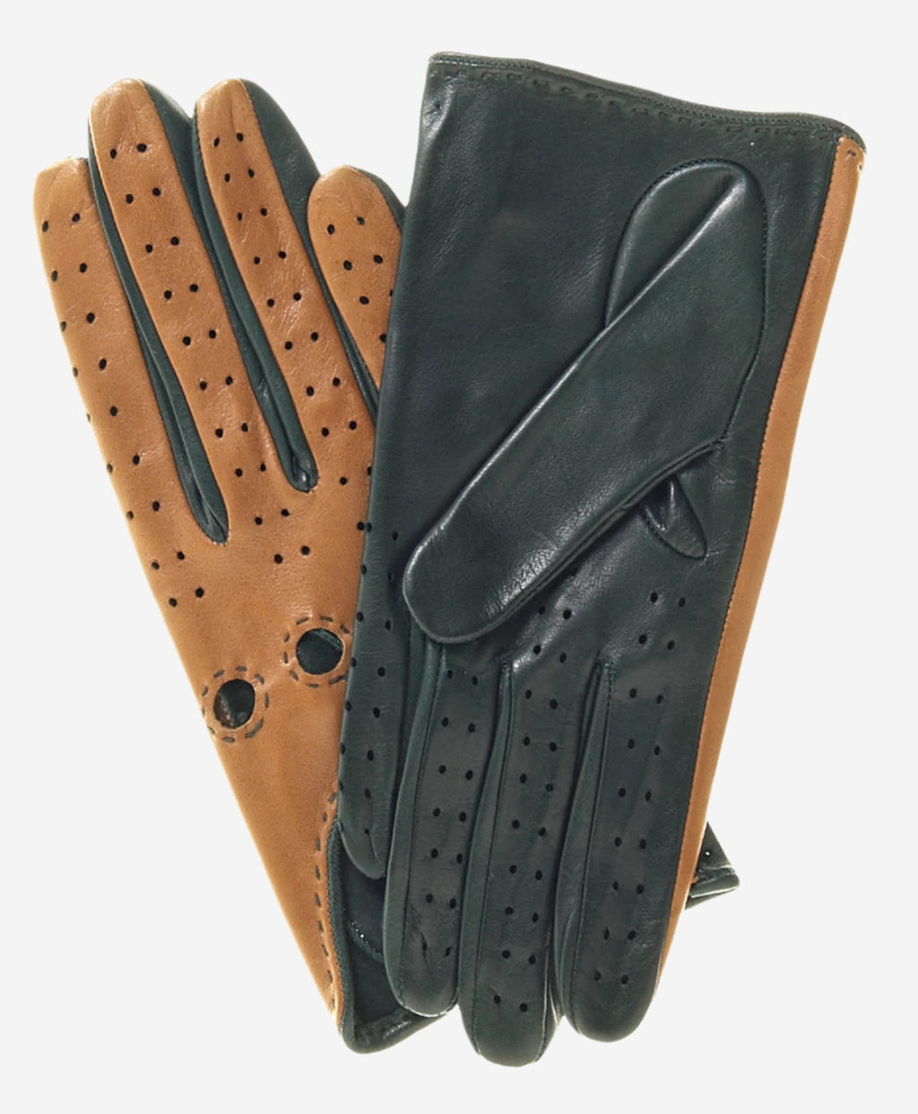 CD4363 (camel/forest) - Women’s two-tone Italian leather driving gloves