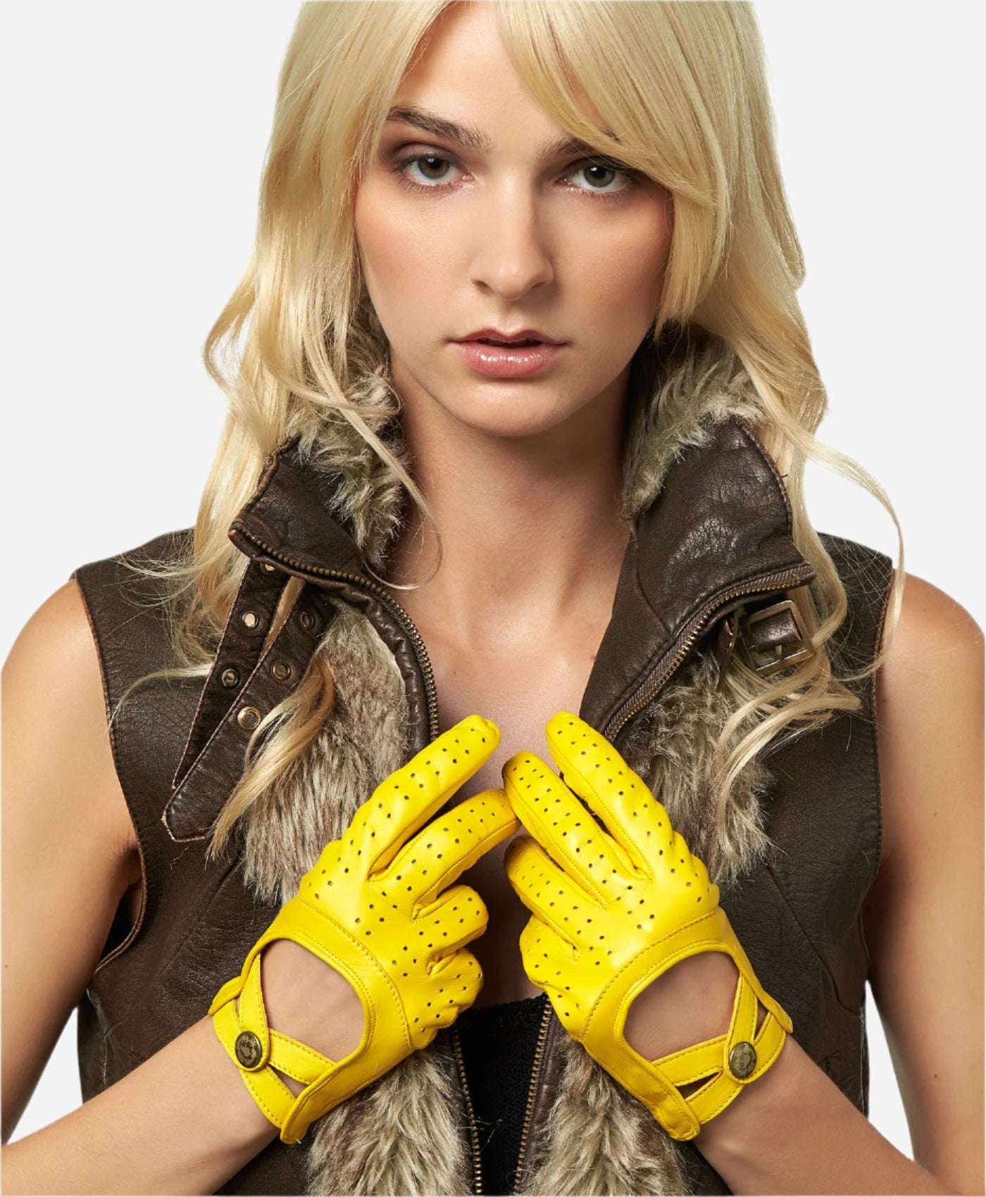 CD4378 (yellow) - Women's sporty Italian leather driving gloves