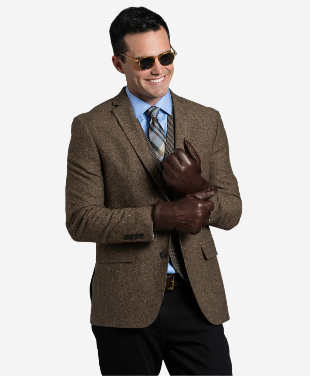 CR3103 (brown) - Men’s handsewn Italian rabbit fur gloves