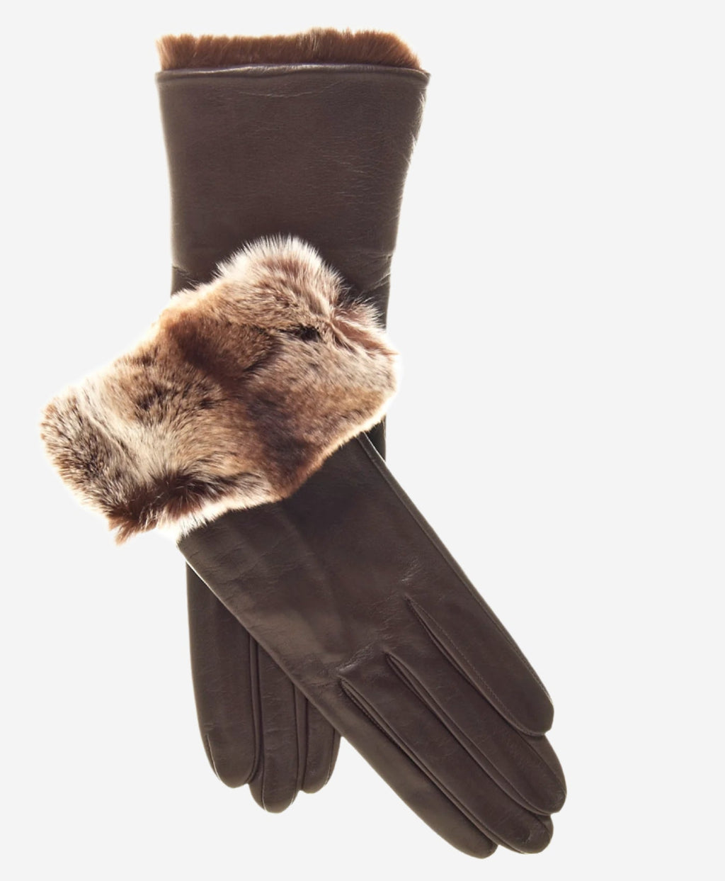 CR4405 (brown) - Women’s Italian leather winter gloves with Rex rabbit fur cuff