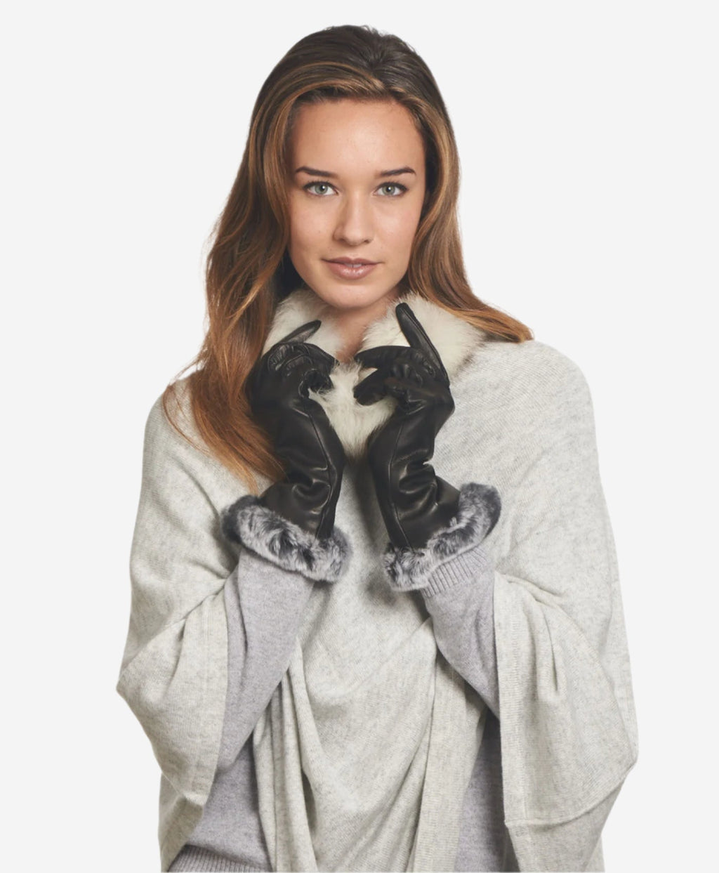 CR4405 (black) - Women’s Italian leather winter gloves with Rex rabbit fur cuff