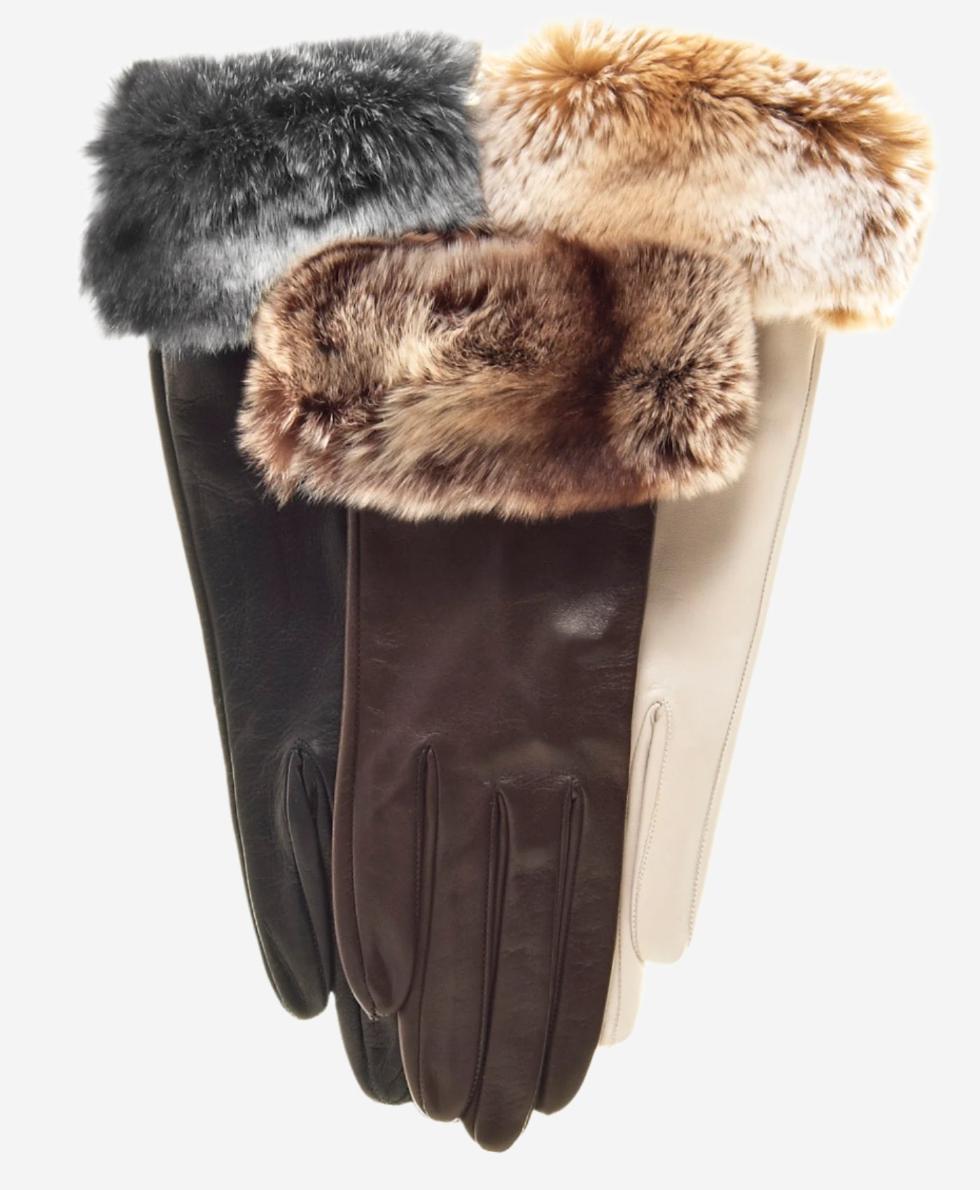 CR4405 (brown) - Women’s Italian leather winter gloves with Rex rabbit fur cuff