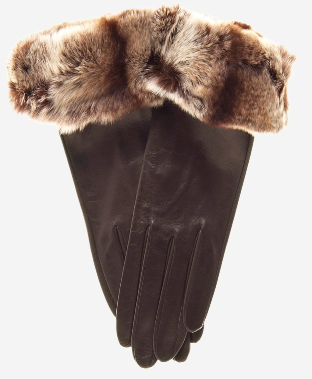 CR4405 (brown) - Women’s Italian leather winter gloves with Rex rabbit fur cuff