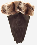 CR4405 (brown) - Women’s Italian leather winter gloves with Rex rabbit fur cuff