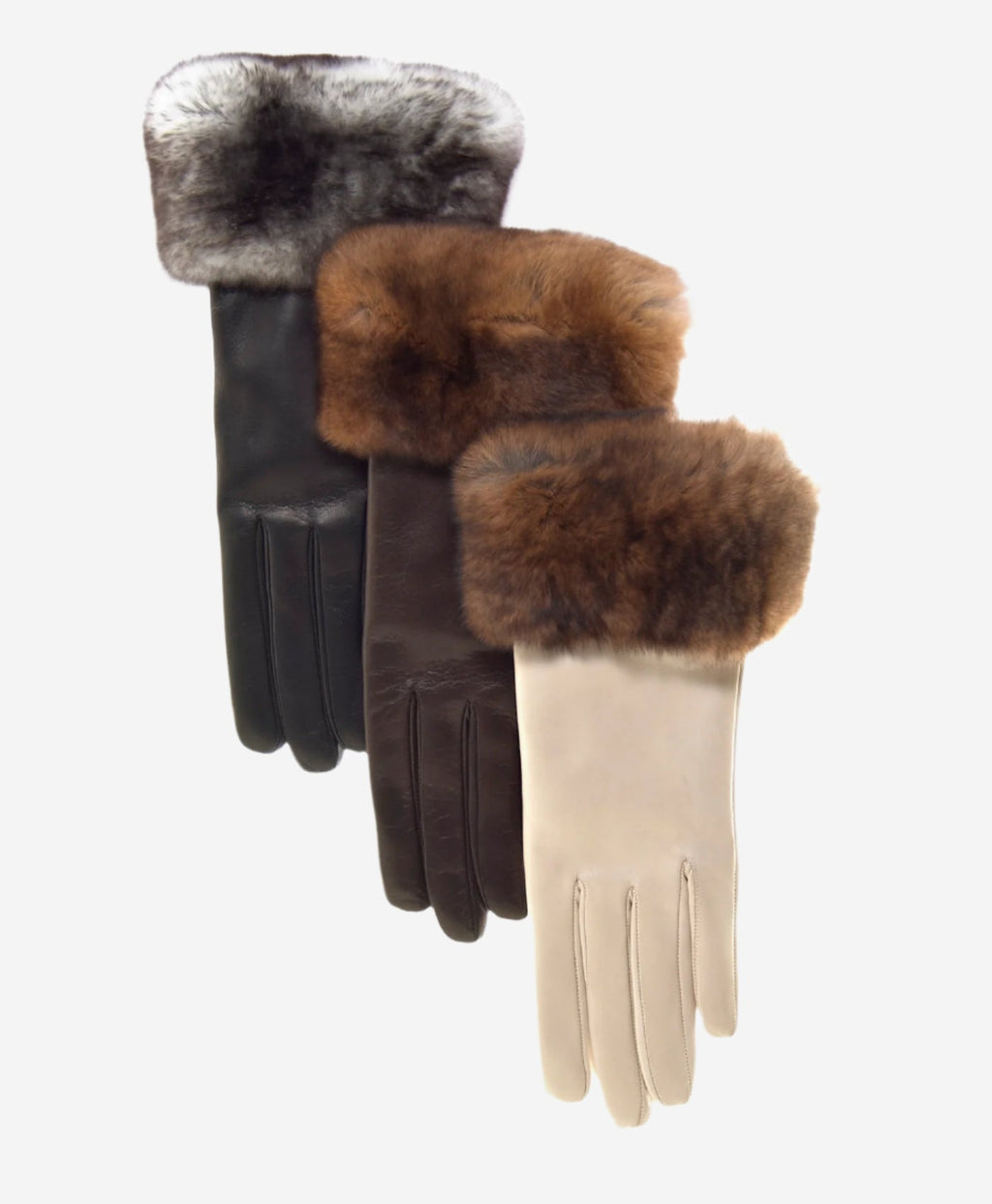 CR4450 (cream) - Women's Italian Orylag rabbit fur cuff cashmere lined winter leather gloves
