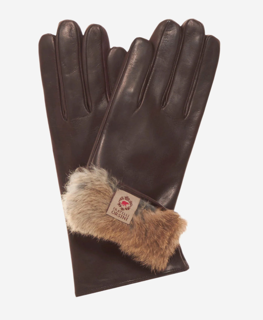 CR4606 (brown) - Women's Italian natural rabbit fur gloves 3-button length