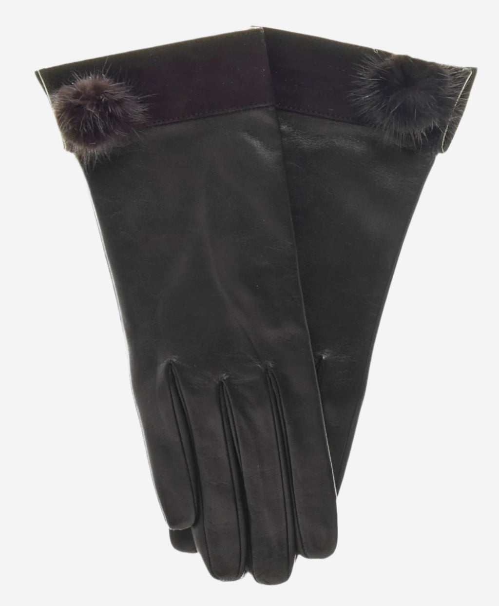 CS4033 (black) - Women's Italian Silk Lined Lambskin Leather Gloves with Mink PomPom