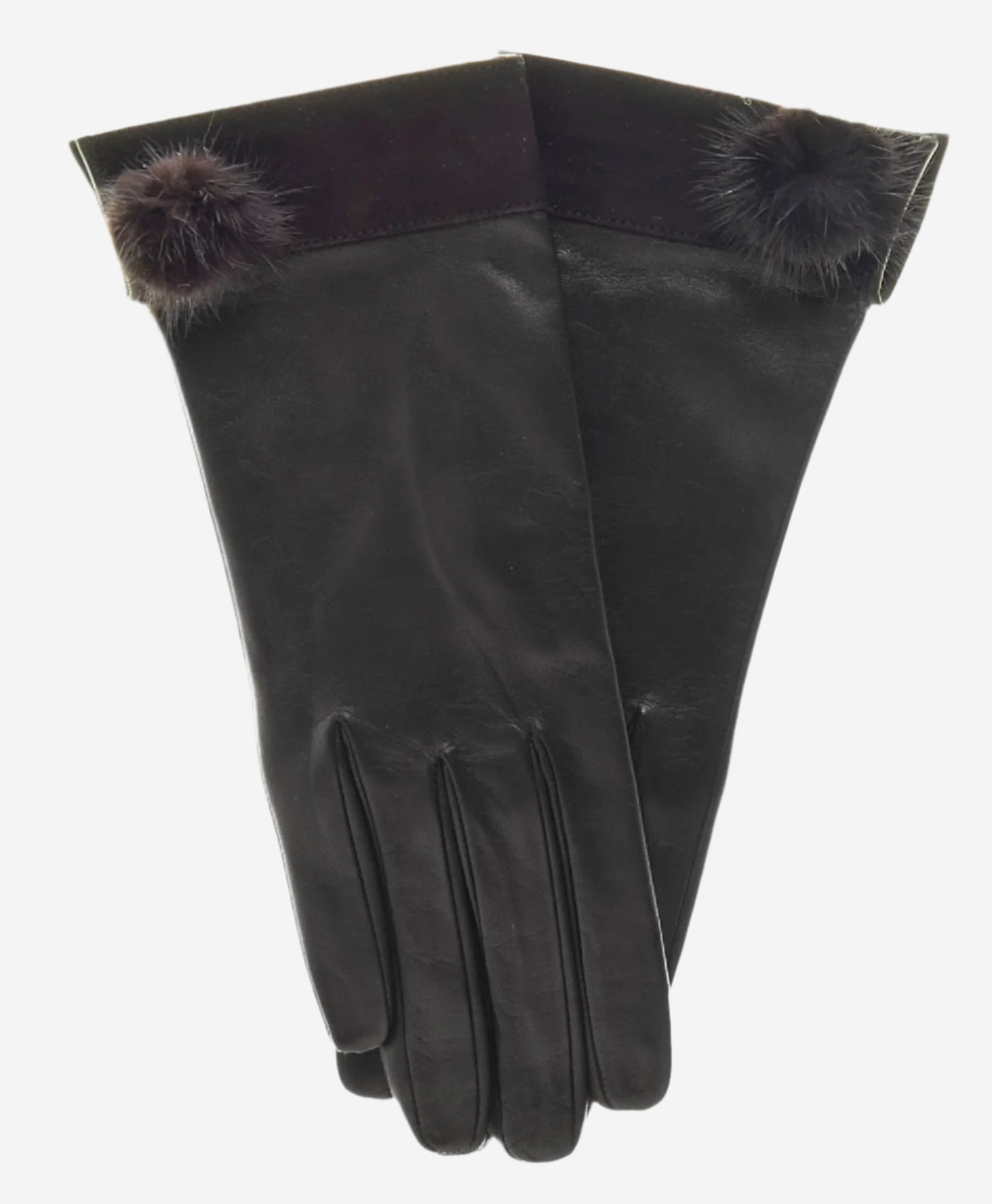 CS4033 (black) - Women's Italian Silk Lined Lambskin Leather Gloves with Mink PomPom