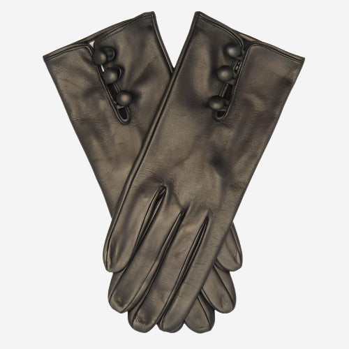 CS4070 (black) - Women's Italian Silk Lined Lambskin Leather Gloves with Buttons