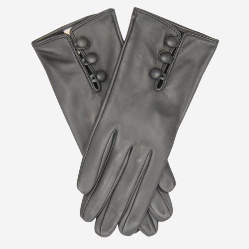 CS4070 (charcoal) - Women's Italian Silk Lined Lambskin Leather Gloves with Buttons